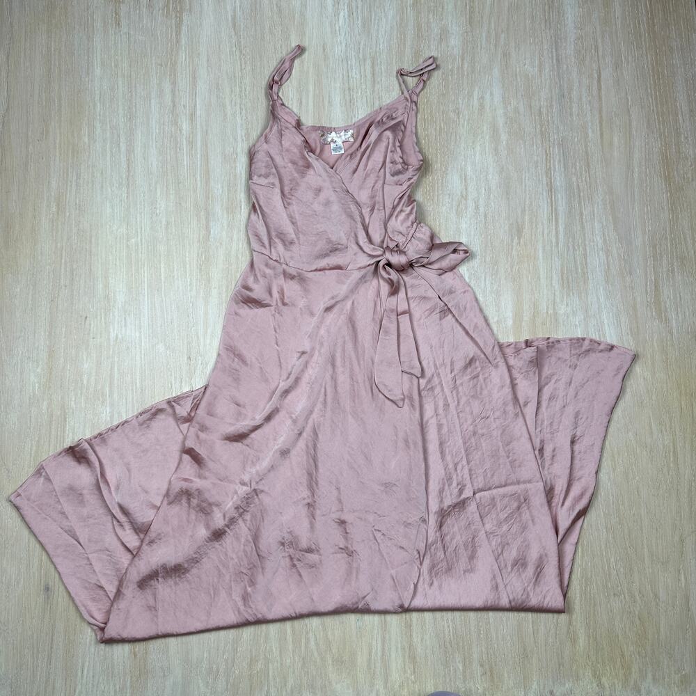 Band of Gypsies Pink Blush Faux Wrap Satin Spaghetti Strap Elegant Dress Small